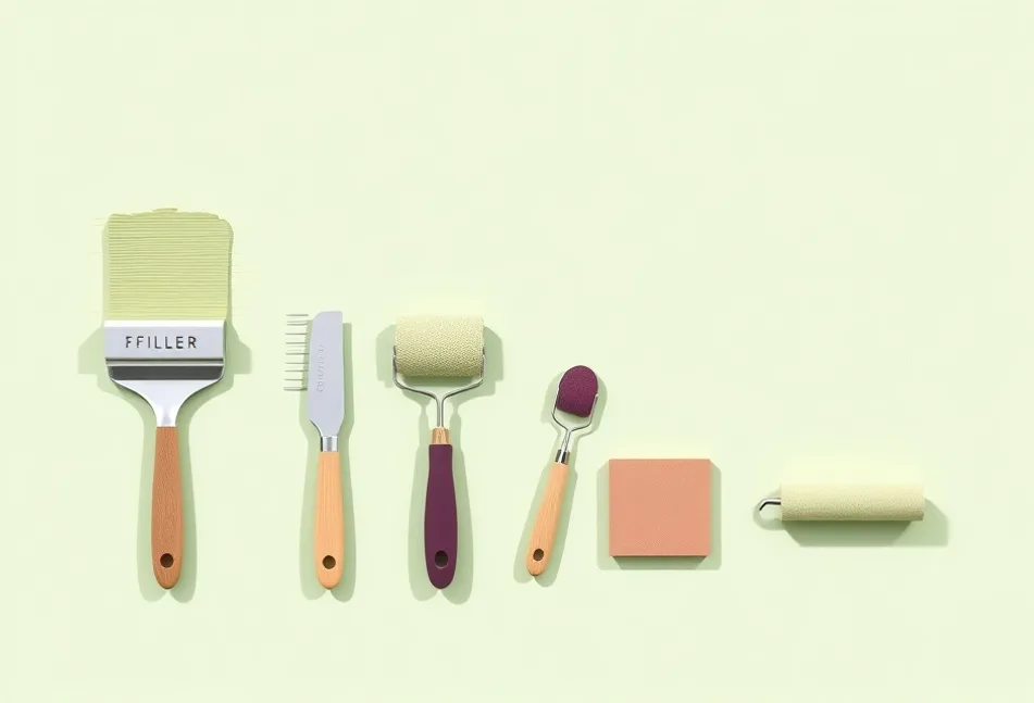 Outils de peinture disposés dans l'ordre des étapes du chantier