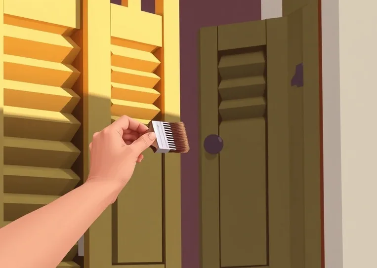 Mise en peinture au pinceau de volets et d'encadrements en bois